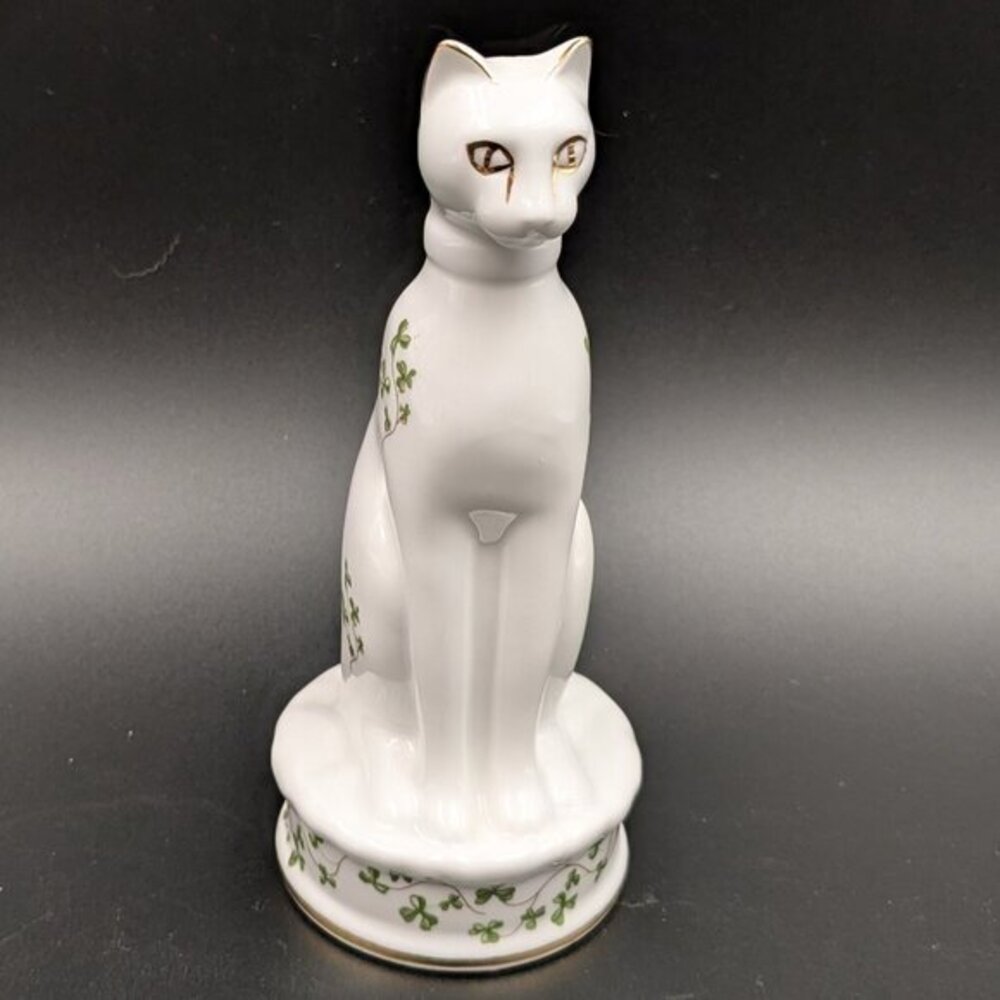 Vintage Royal Tara "Trailing Shamrocks" Bone China Cat Figurine - Galway Ireland